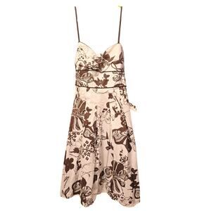 Vintage City Triangle white with brown floral fit and flare sun dress size12